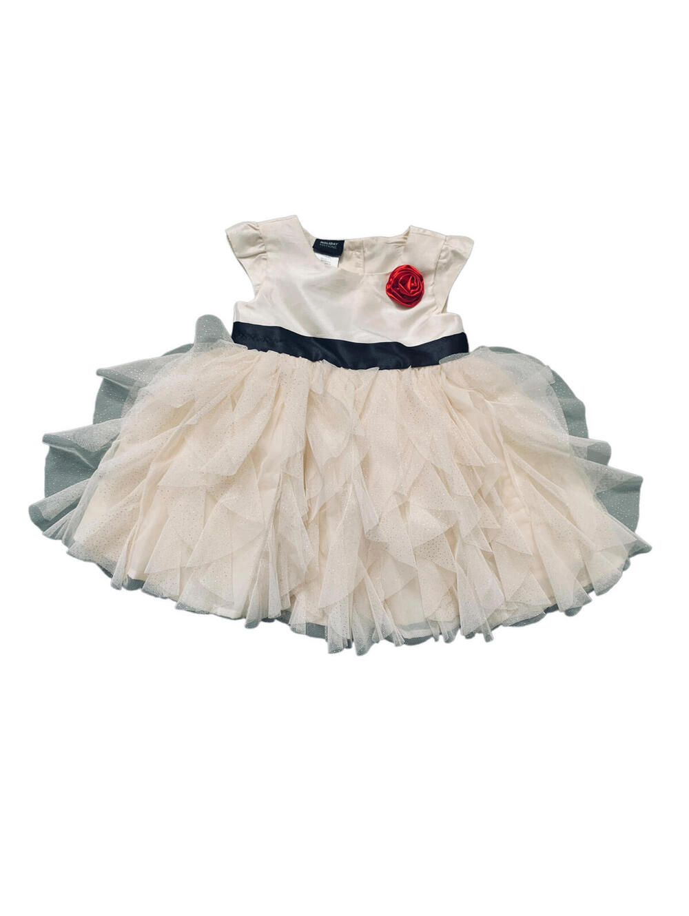 Baby Girls Dress Size 12 Mths Cream Cap Sleeve Glitter Specks Holiday Editions